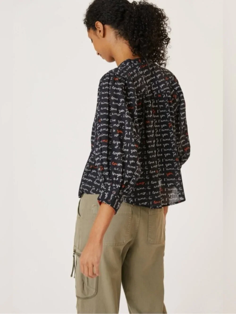 Anthropologie Laetitia Rouget I love you Puff-Sleeved Buttondown blouse small
